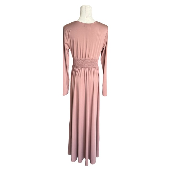 Baltic Born - Blush Pink V-Neck Maxi Dress Long Sleeve Slit Sz L - Picture 6 of 9